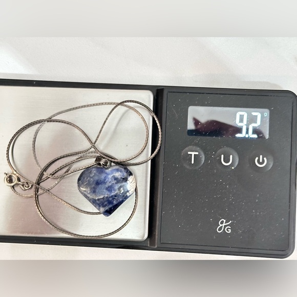 SODALITE GEMSTONE HEART PENDANT NECKLACE BLUE 23’ BOX CHAIN EUC 0684 R - Picture 6 of 11